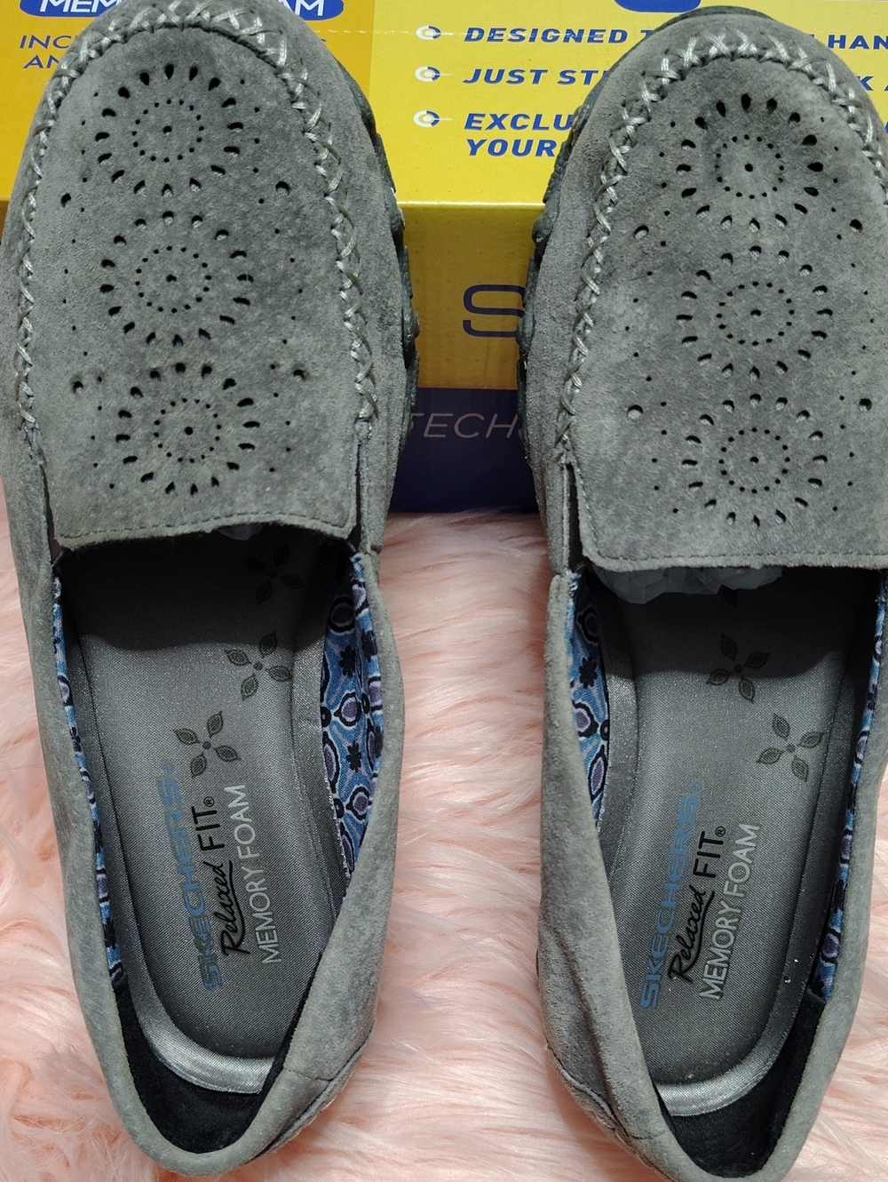 Skechers Gray Suede Perforated Slip-On Moccasins